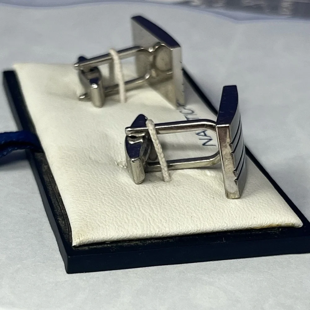 Nautica Silver Ribbed  Cufflinks NEW